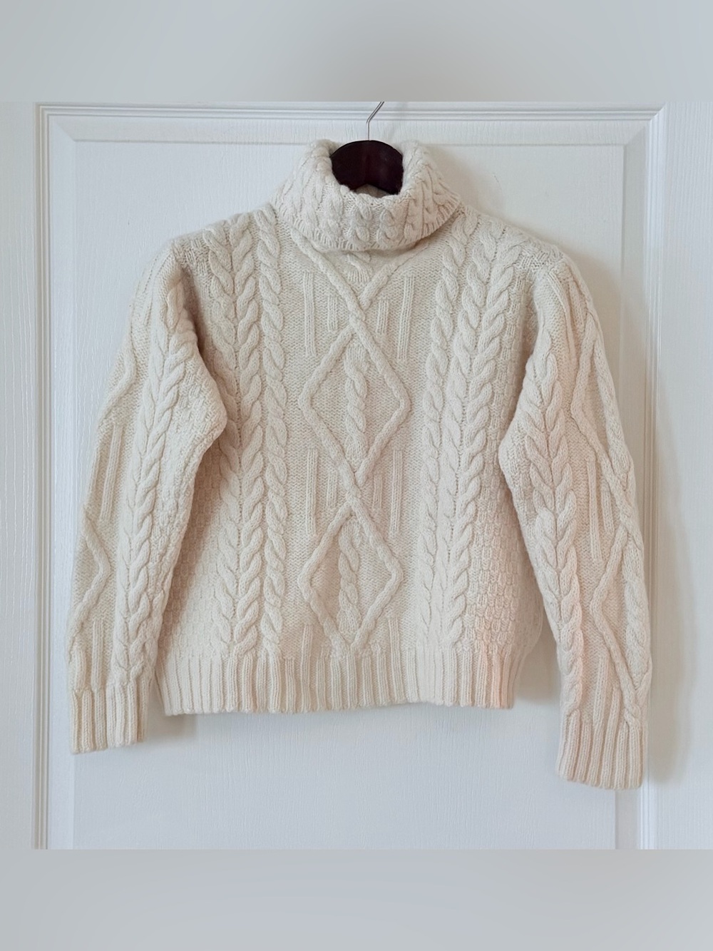 Classic Cable-Knit Cream Turtleneck Sweater